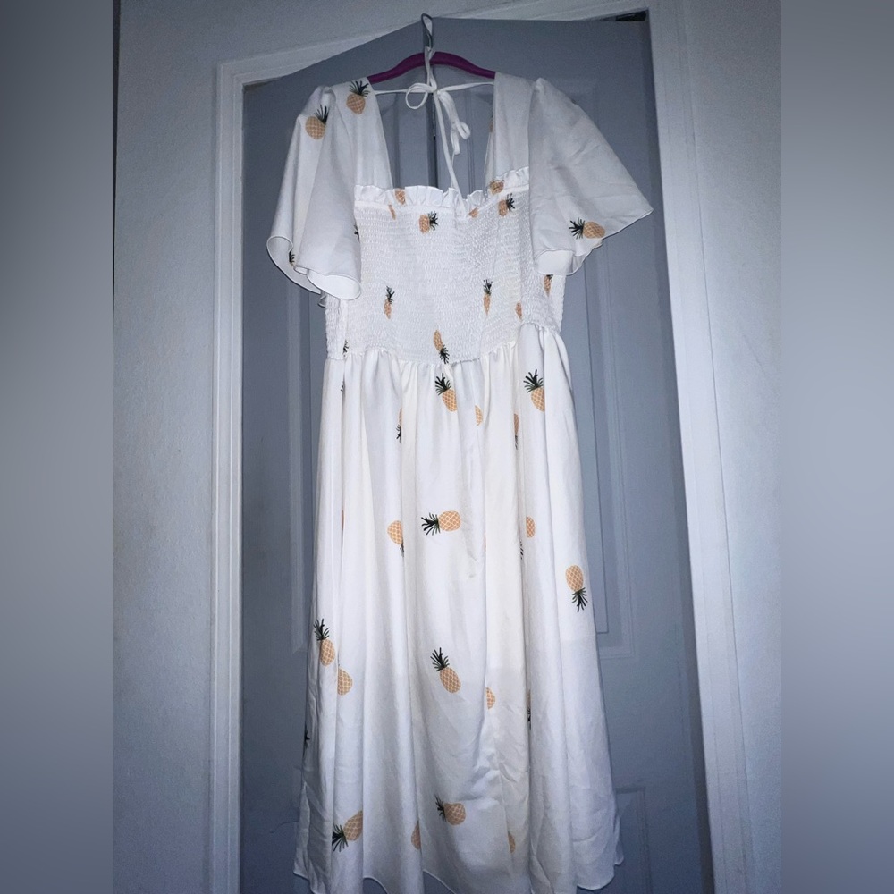 SHEIN pineapple printed butterfly sleeve tie back dress size 4X